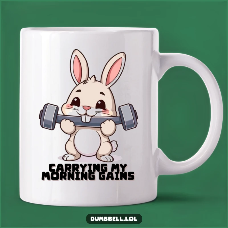 Funny Pouncing Rabbit Mug: Proud Fitness Bunny Lifting Dumbbell Gift