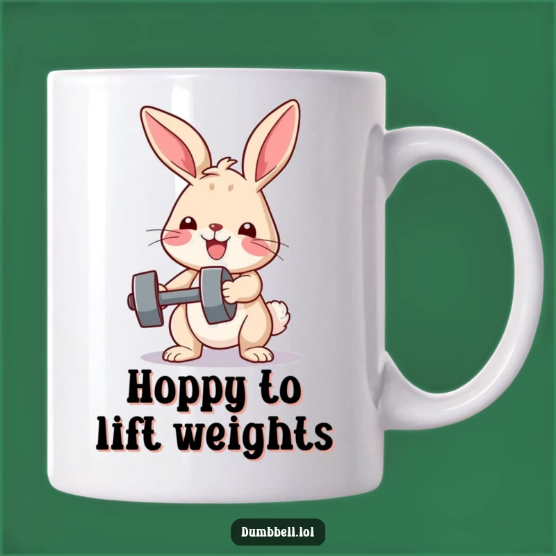 Funny Bunny Fitness Mug: Determined Bunny Lifts Dumbbell, Perfect Funny Gift