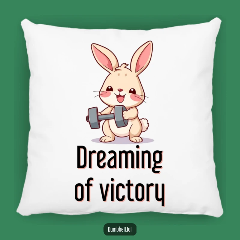 Funny Bunny Fitness Pillow: Determined Bunny Rests After Lifting, Comfy Funny Gift