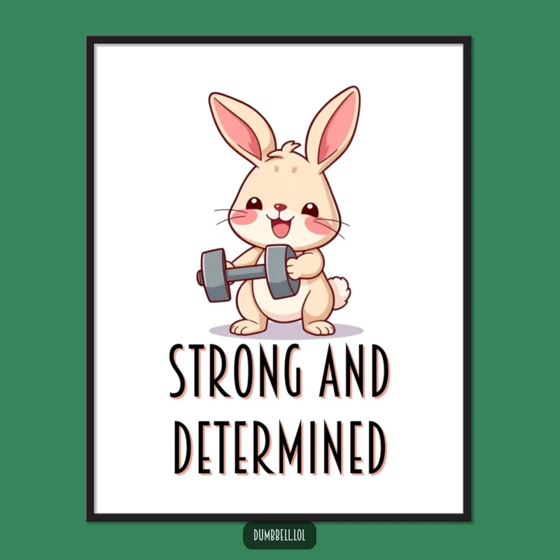 Funny Bunny Fitness Digital Art: Determined Bunny Lifts Dumbbell, Instant Funny Gift