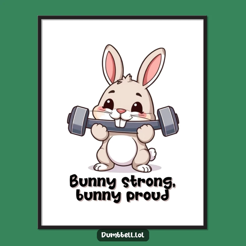 Funny Pouncing Rabbit Poster: Proud Fitness Bunny Dumbbell Art Decor