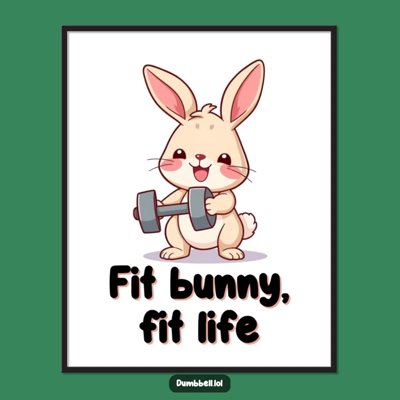 Funny Bunny Fitness Poster: Determined Bunny Lifts Dumbbell, Inspiring Funny Art