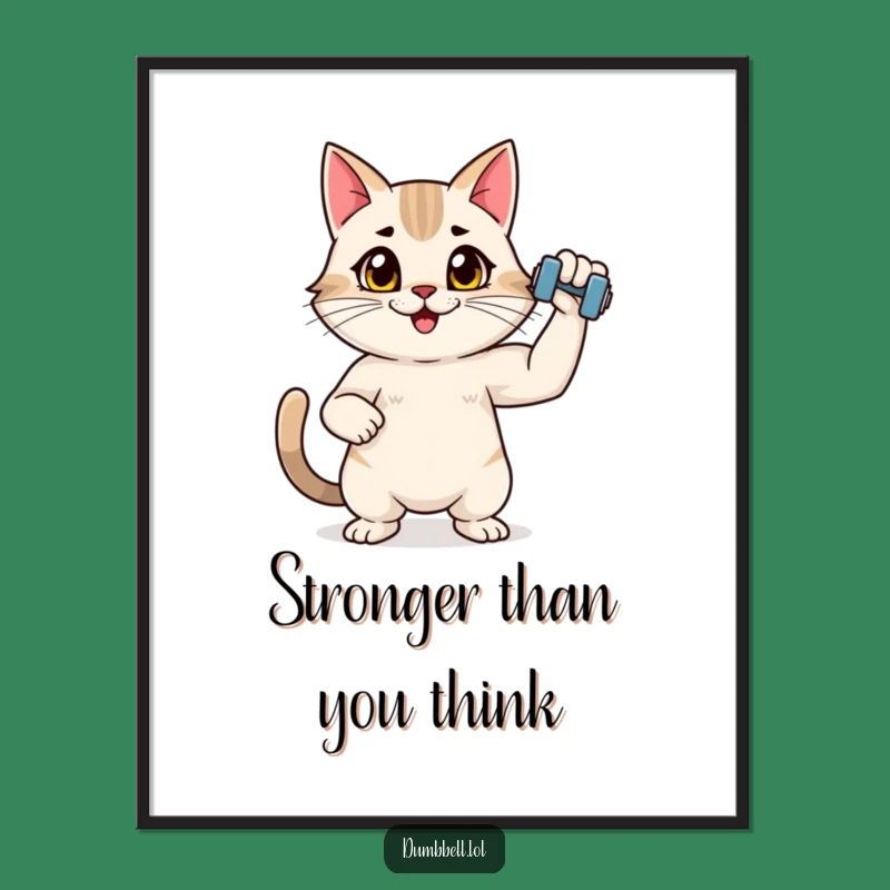 Funny Fitness Cat Poster: Strong Kitty Dumbbell Art for Cat Lover Decor