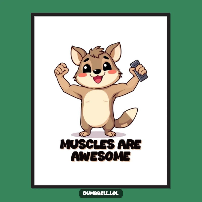 Funny Happy Animal Flexing Poster - Motivational Strongman Dumbbell Wall Art