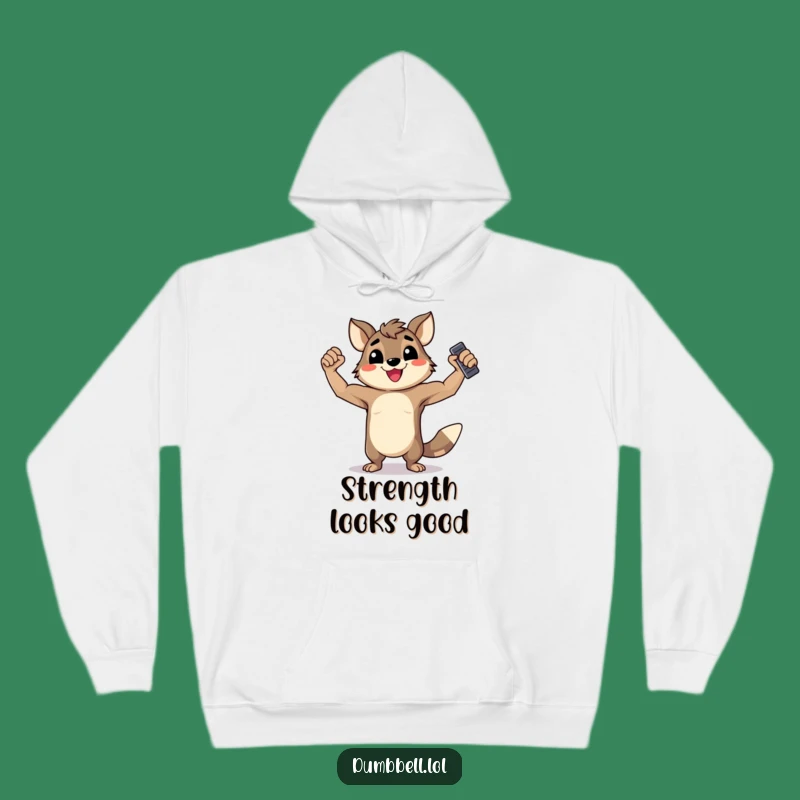 Funny Happy Animal Flexing Hoodie - Cozy Strongman Dumbbell Warm Gift