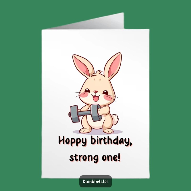 Free Printable Birthday Card: Bunny Lifts Weights for a Strong Happy Birthday!