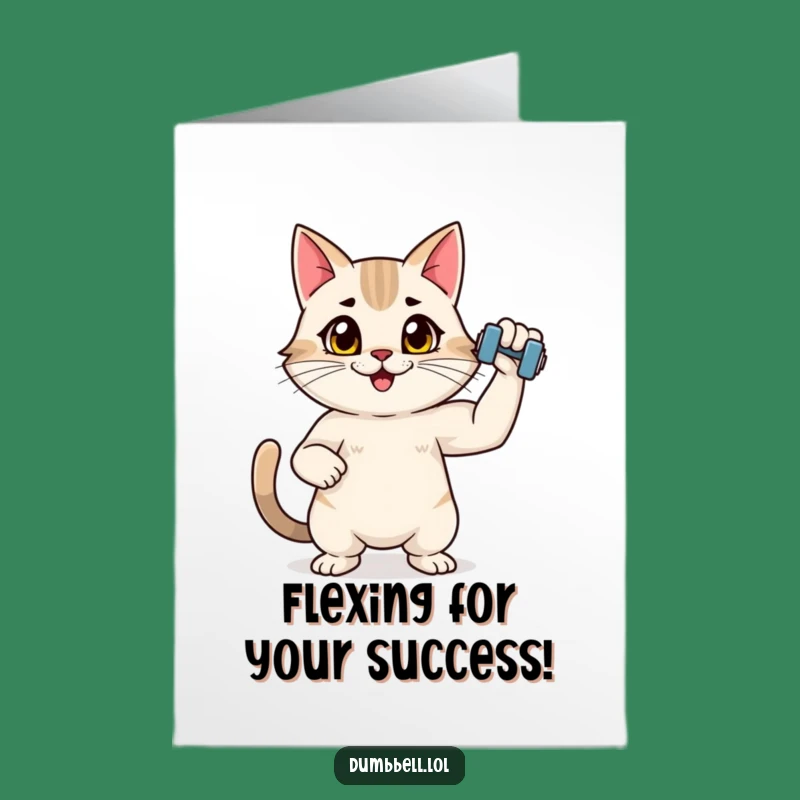 Free Printable Congrats Card: Cat Flexes Victory, Downloadable Gift