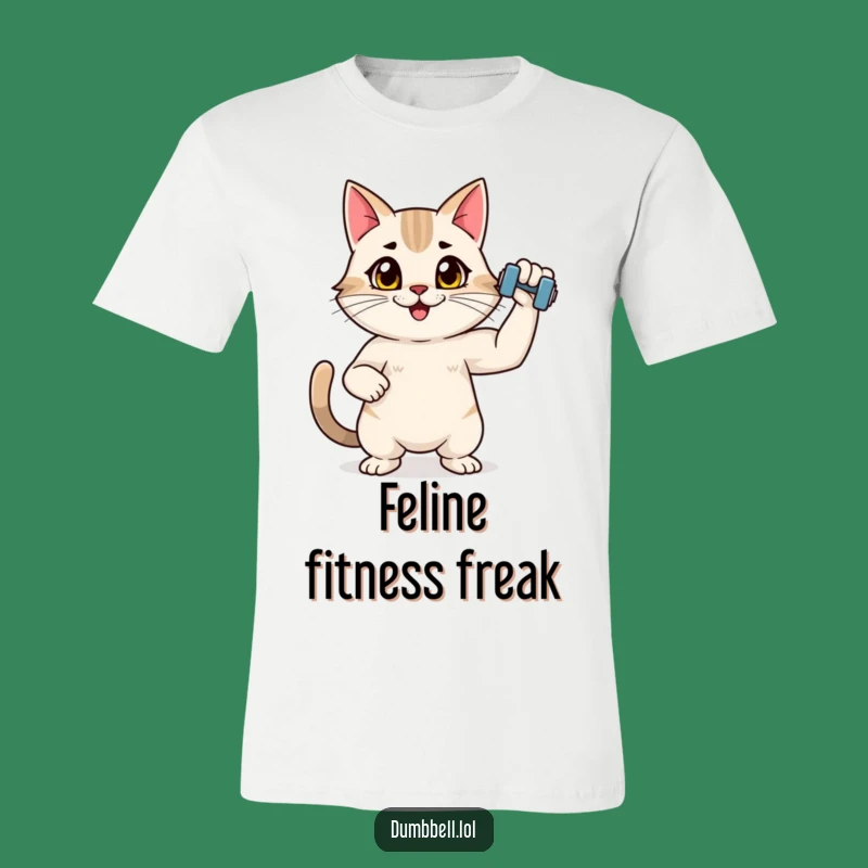 Funny Fitness Cat T-Shirt: Flexing Kitty Dumbbell Tee for Cat Lovers