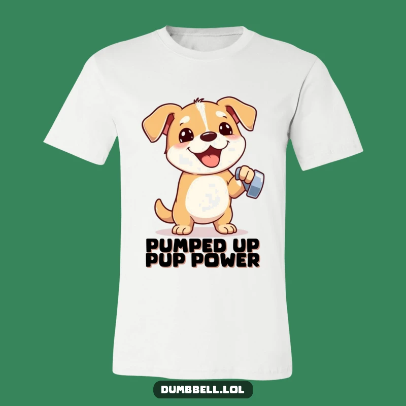 Funny Fitness Dog T-Shirt: Energetic Pup Lifting Dumbbell for Gym Goers