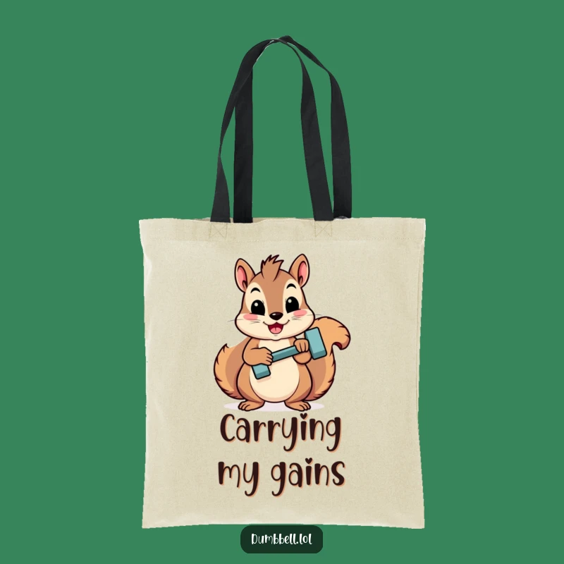 Funny Squirrel Dumbbell Tote Bag: Carry Your Stuff with Gym-Ready Humor